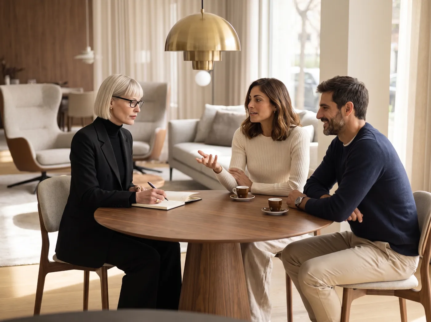 La designer di Autentico prende appunti durante il primo incontro in showroom con la coppia di clienti